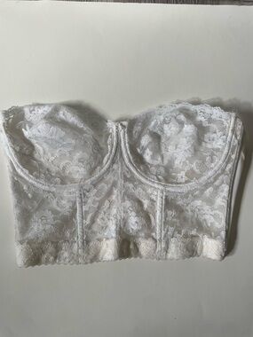 80s 90s Vintage Floral Bustier Corset Bra Top White Strapless Lingerie Coquette